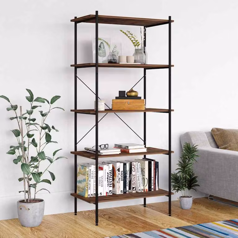 Scaffale industriale vidaXL con 5 mensole in metallo e legno, colore nero e marrone, L 80 cm x P 40 cm x H 163 cm