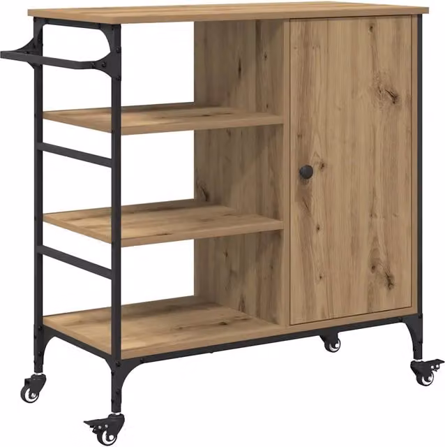 Carrello da cucina moderno in legno di rovere marrone con ruote L: 87,5 cm, P: 39 cm, H: 84,5 cm