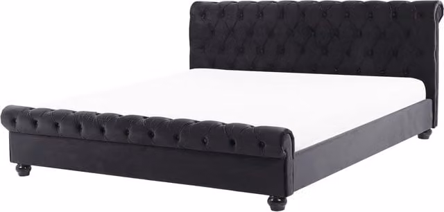 Letto ad acqua Beliani in velluto nero con testiera trapuntata glamour L: 180 cm, P: 200 cm, H: 233 cm