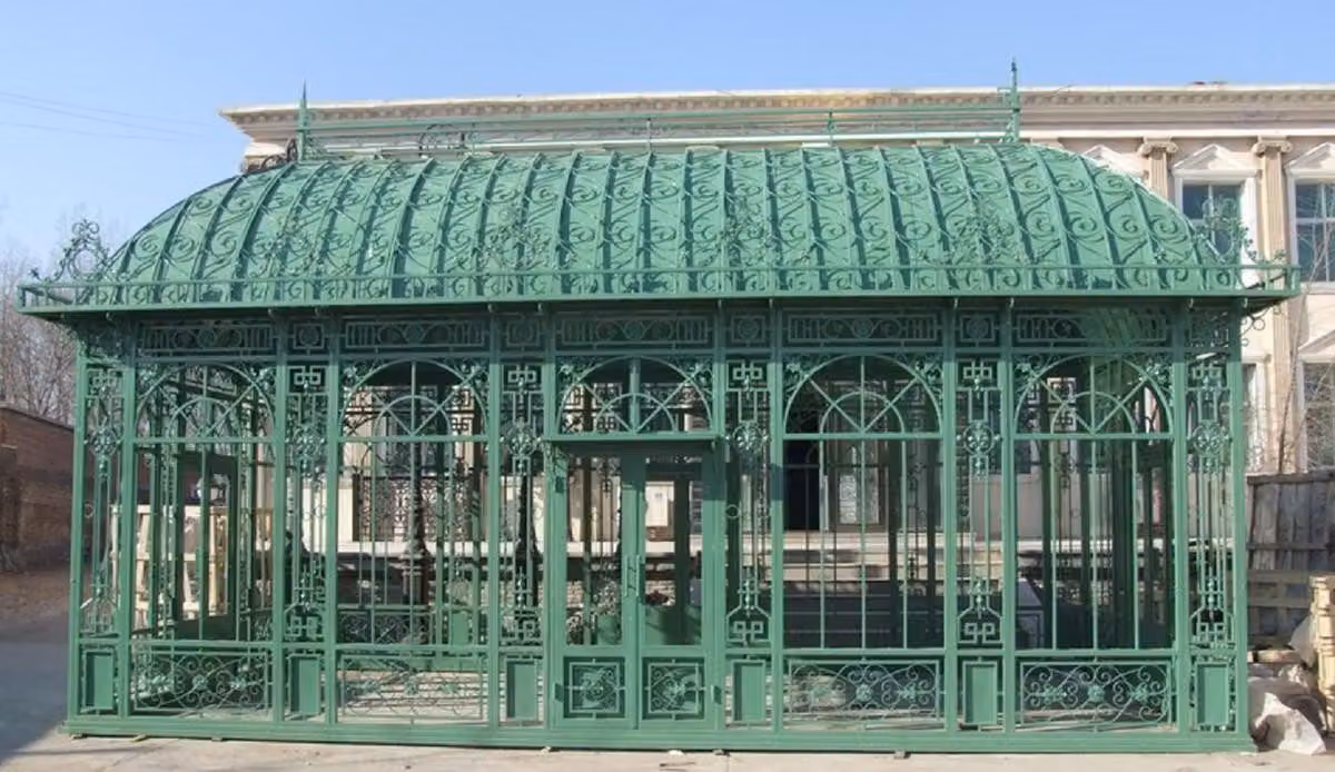 Casa Padrino Luxury Art Nouveau Garden House Green 856 x 456 x H. 516 cm - Padiglione da giardino in ferro battuto - Serra - Nobile & Magnifico