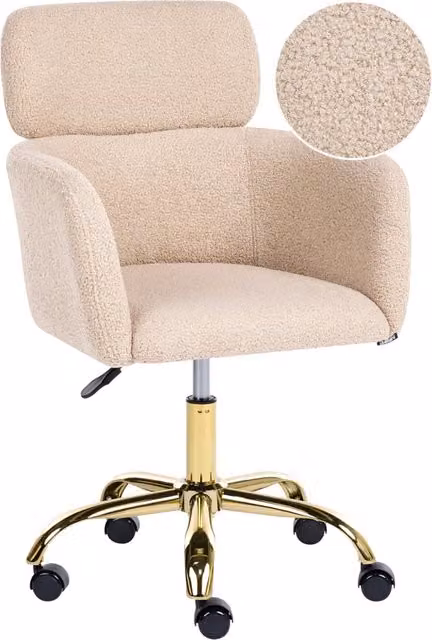 Sedia da Ufficio Girevole BELIANI in Bouclé Beige con Poggiatesta e Braccioli, Design Moderno per Home Office