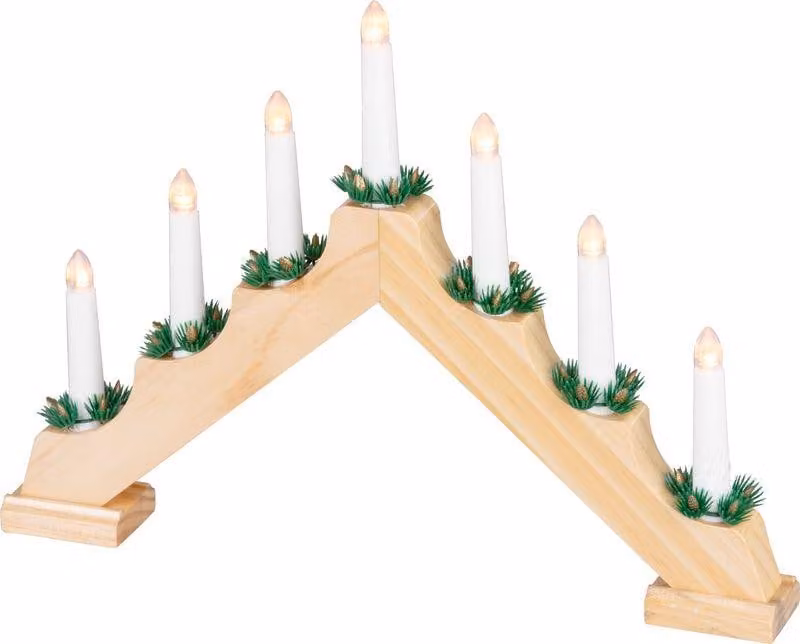 Portacandele MagicHome Natale, 7x LED bianco caldo, imitazione legno, 2xAA, per interni, 39x4,5x29 cm