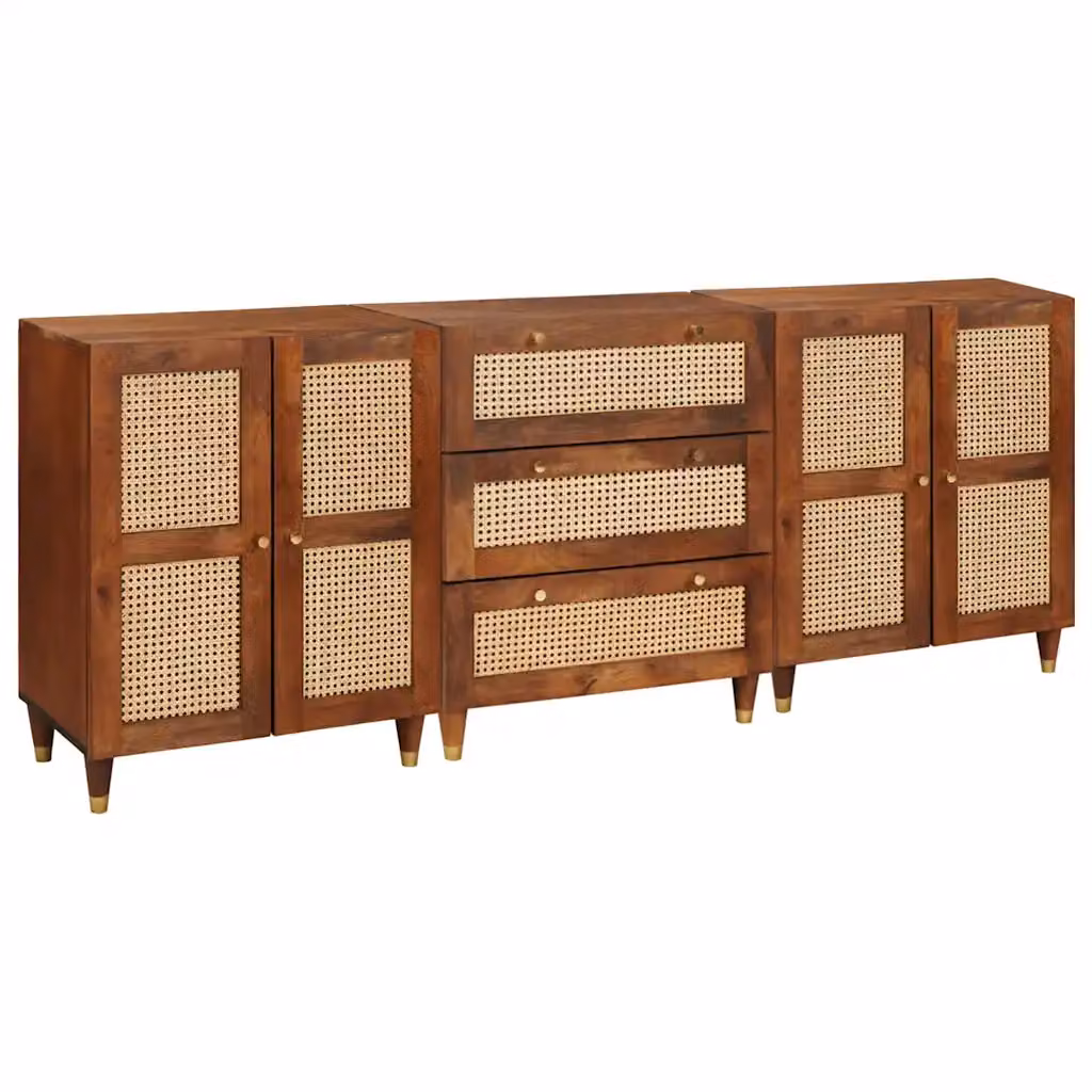 Set di 3 credenze moderne vidaXL in legno di mango massello marrone L: 180 cm, P: 33 cm, H: 75 cm
