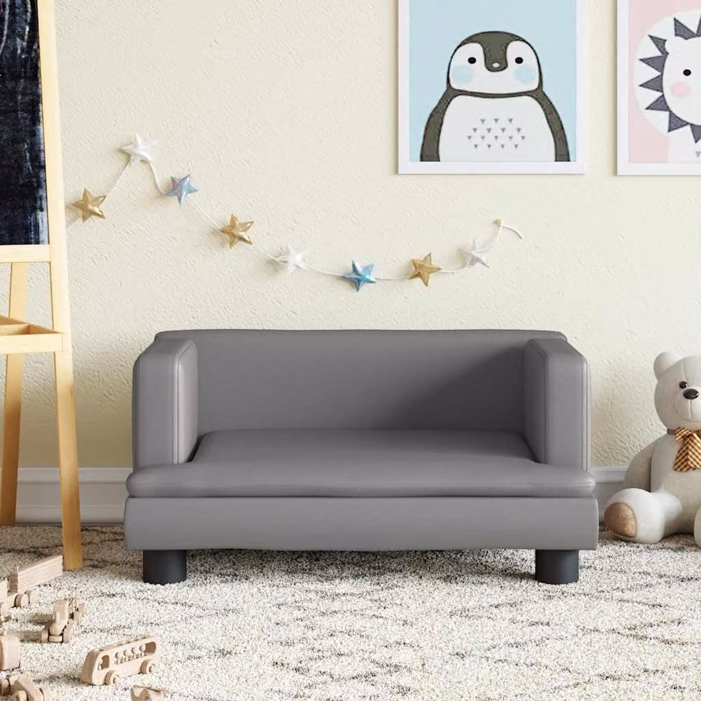 Divano per bambini vidaXL in similpelle grigia con struttura in legno di pino, L 60 cm x P 40 cm x H 30 cm