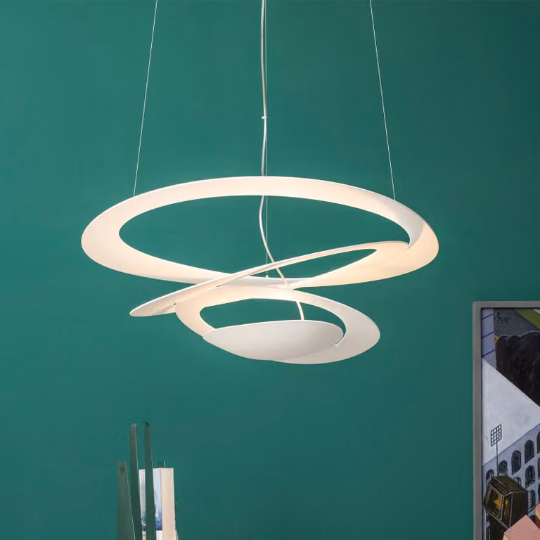 Artemide Lampada a sospensione Pirce, dimmerabile, Bianco / Opale, Soggiorno / Sala da pranzo, Alluminio, Design, Lampada a sospensione