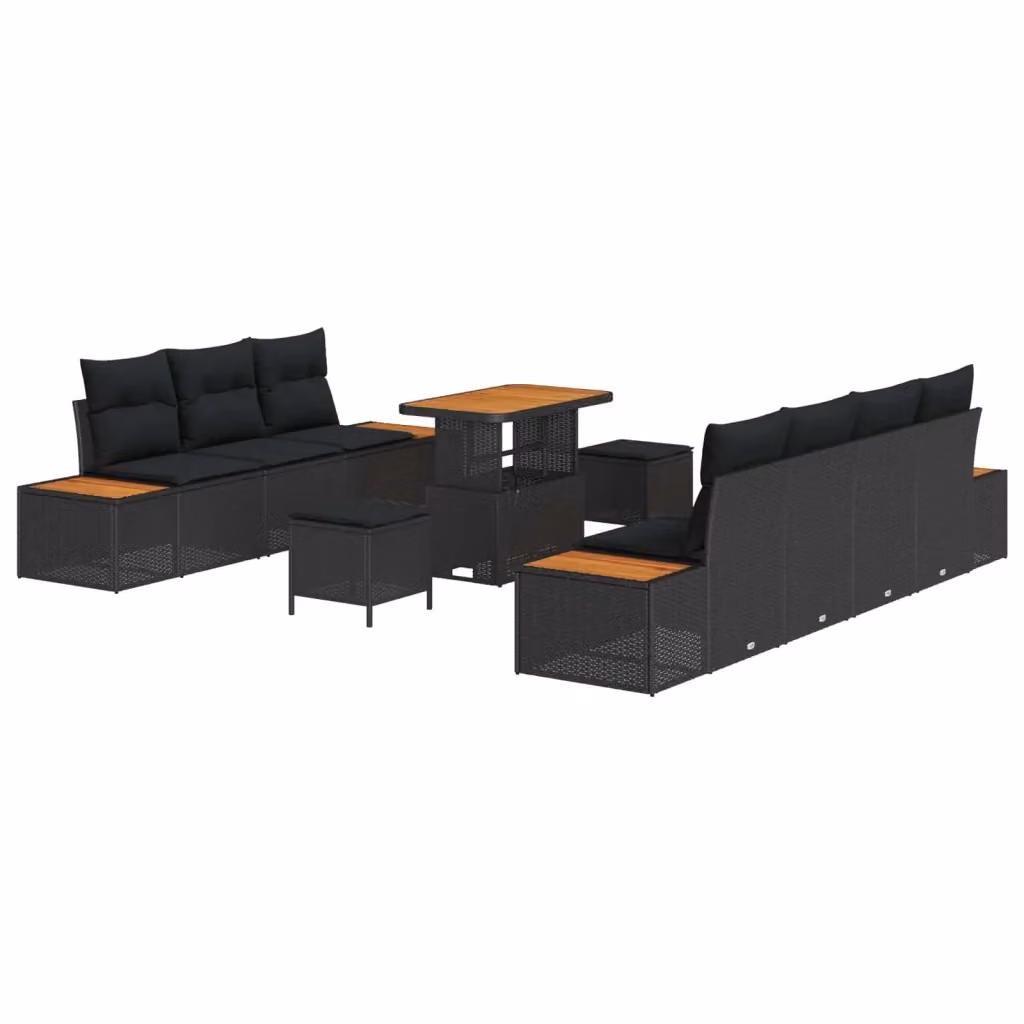 Set Divano da Giardino vidaXL 10 Pezzi Nero con Cuscini e Ottoman in Poly Rattan e Acciaio – 2