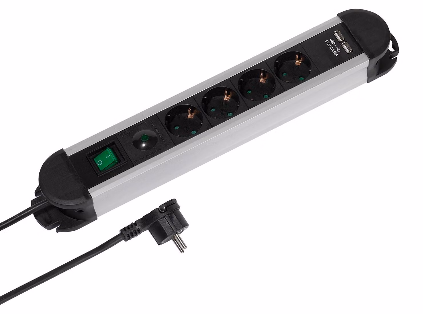 VIVanco™Multipresa Nera 4 Schuko E 2 USB-A, Cavo 1,6 M, Interruttore ON/OFF