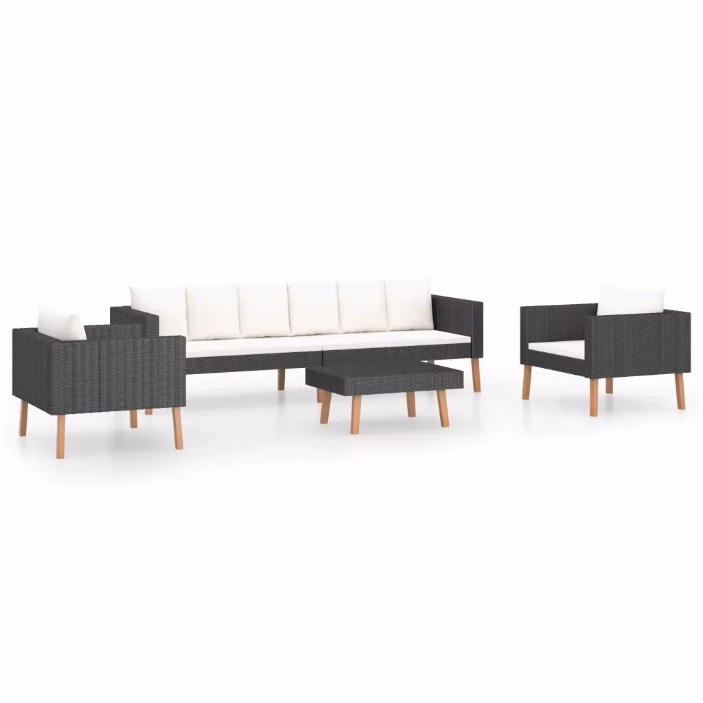 Set da giardino vidaXL composto da 4 pezzi con cuscini, divano a 3 posti, poltrone e tavolino, struttura in metallo nero e bianco – 2
