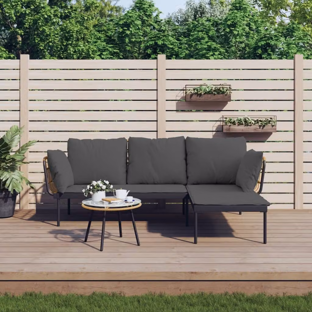 Maison Exclusive - Set da giardino 3 pezzi con cuscini in polyrattan grigio scuro