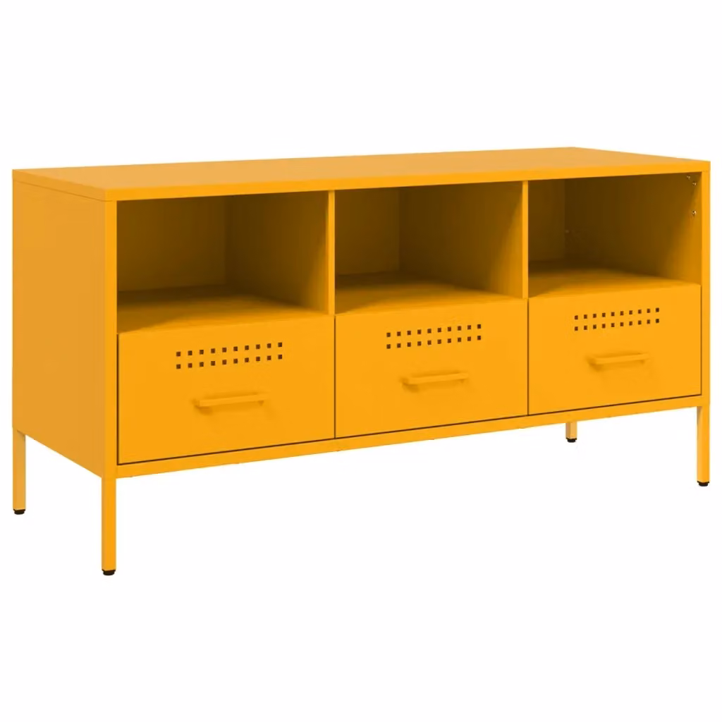 Mobile TV vidaXL in metallo giallo, stile industriale, L 100,5 cm x P 39 cm x H 50,5 cm – 2