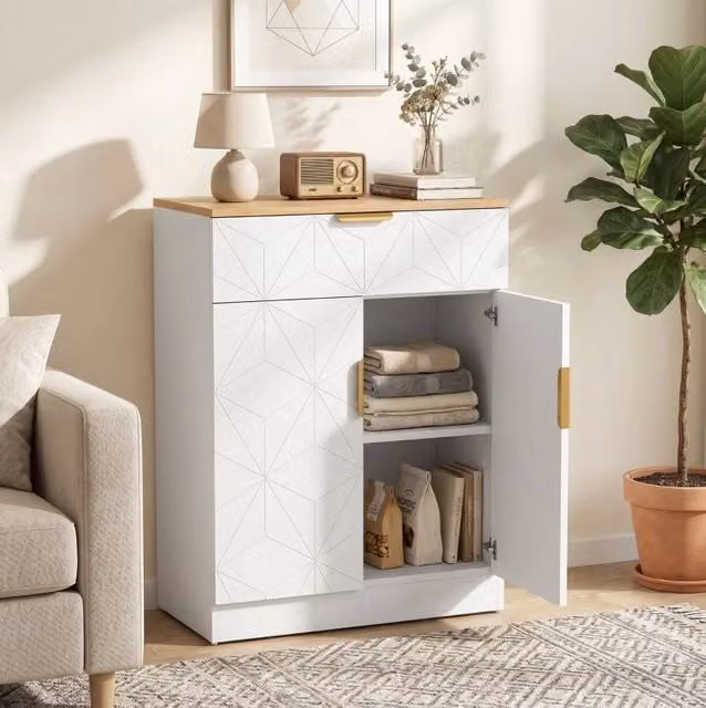 Credenza bianca con cassetto e ripiani regolabili