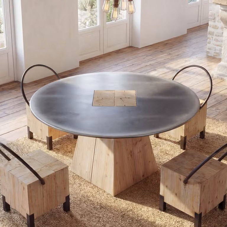 Tavolo da pranzo HWC-L76, tavolo da sala da pranzo, rotondo industriale in legno massiccio MVG 74x120cm, naturale con aspetto metallico