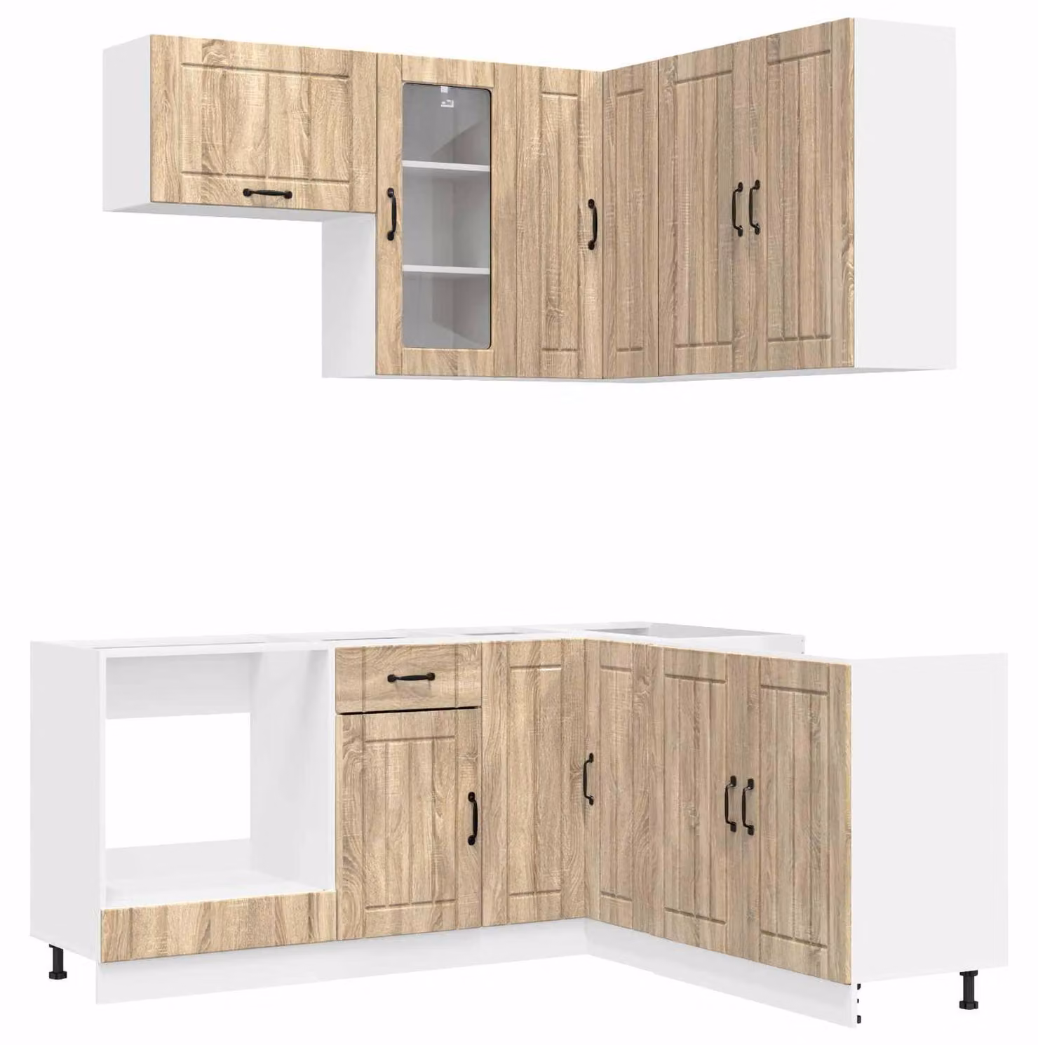 Set di mobili da cucina LUCCA, 8 pezzi, realizzato in legno impiallacciato effetto noce Sonoma