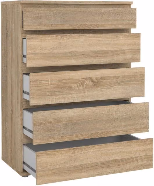 Cassettiera in Kit Quercia 77 x 40 x h 107 cm a 5 Cassetti con Guide in Acciaio Nova
