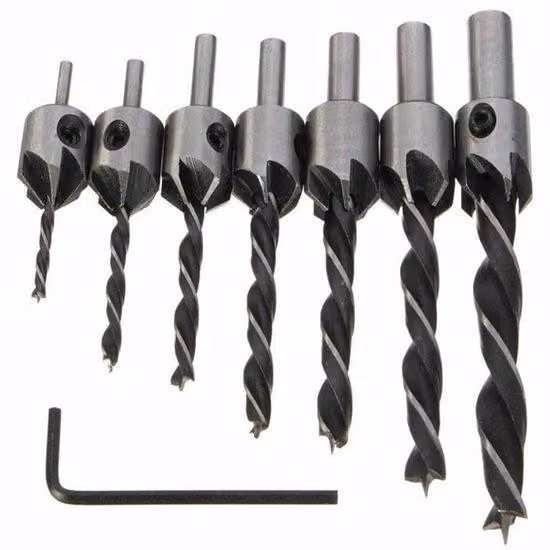 Set di 7 punte per sega a mano HSS per la lavorazione del legno con seghe da 3-10 mm e chiave, grigio argento