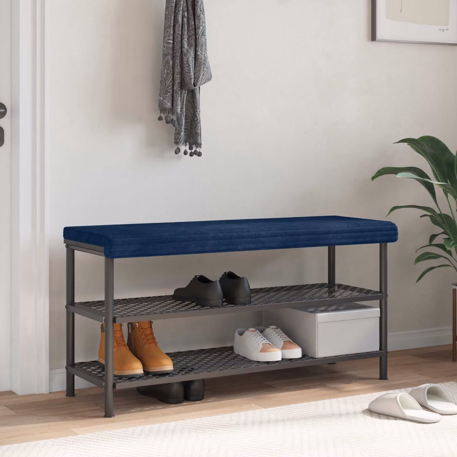 vidaXL Cuscino per panchina in velluto a coste blu navy, Profondità: 35 cm