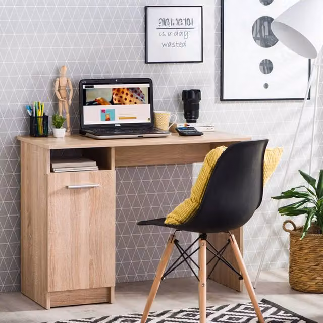 Scrivania DMORA moderna in legno color rovere marrone, L: 100 cm, P: 150 cm, H: 74.5 cm