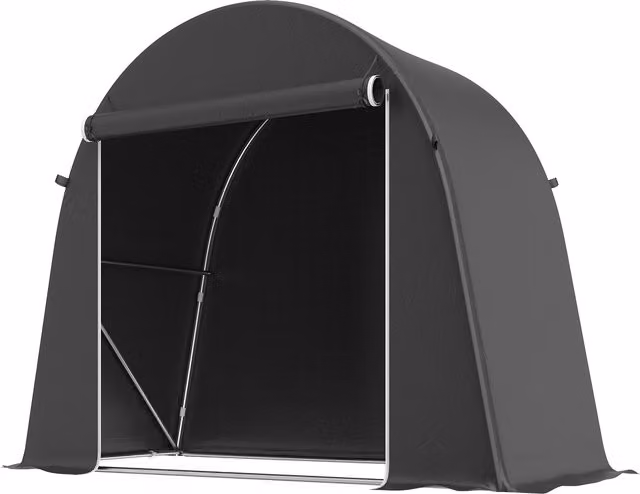 Tenda Garage Outsunny per Biciclette e Attrezzi con Ingresso a Cerniera, in Metallo e Poliestere, L: 245 cm, P: 120 cm, H: 200 cm, Grigio Scuro
