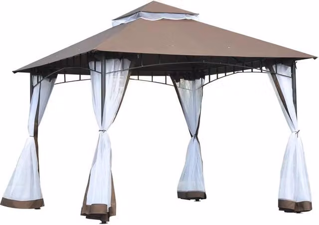 GAZEBO CON ZANZARIERA TETTO A 2 LIVELLI STRUTTURA IN METALLO 3 X 3 M MARRONE