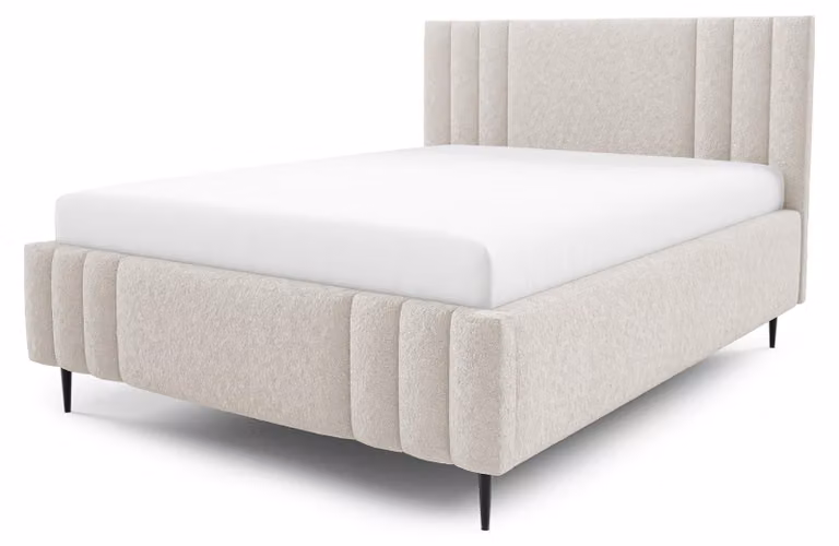 Letto imbottito con contenitore e gonna a pavimento, dimensioni 160 x 200 cm