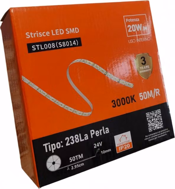 Striscia LED Professionale 50 Metri per interni - Luce Calda 3000K, 24V, 2640 lm/mt, IP20 - Taglio 2.95 cm