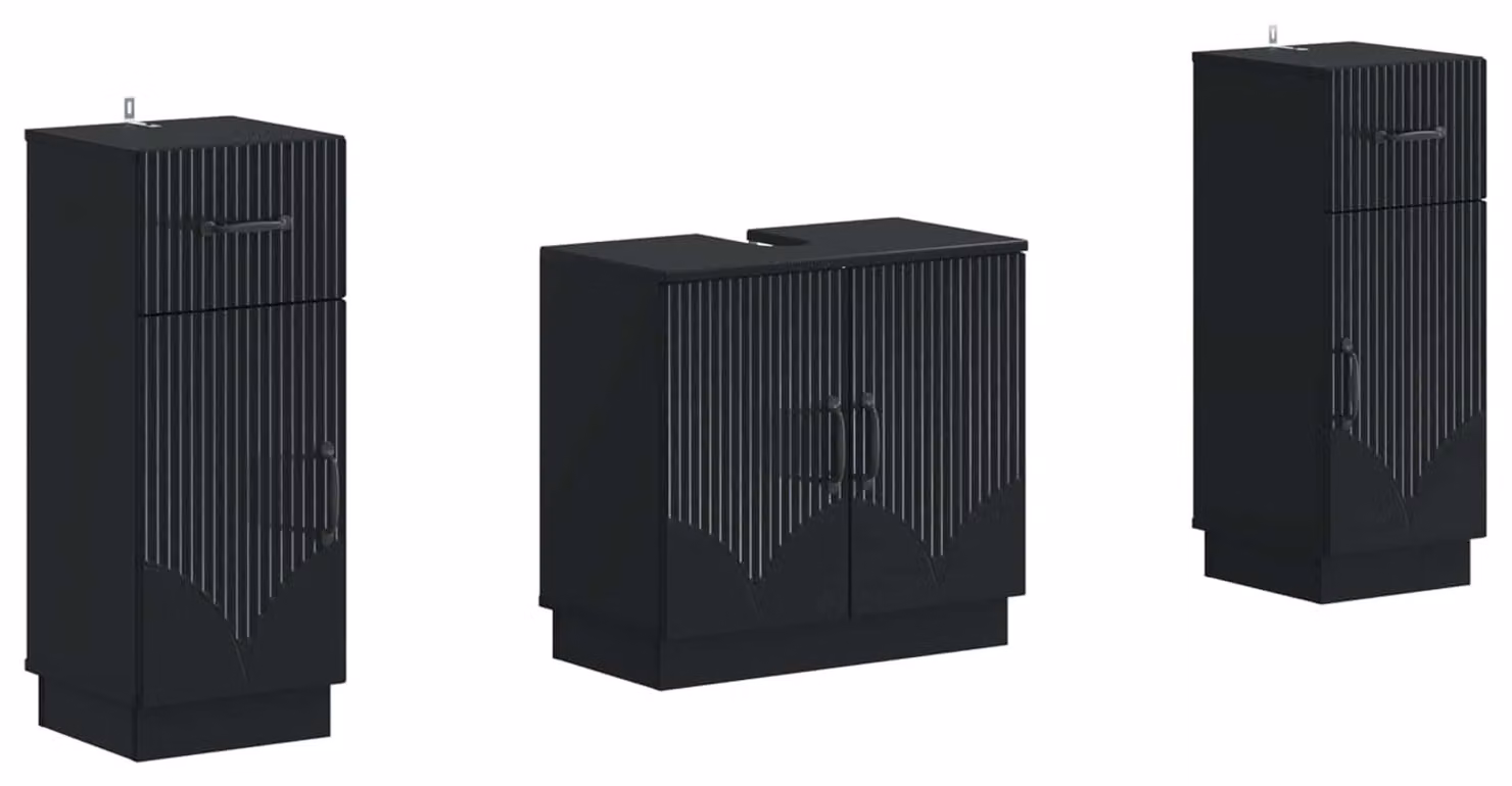 Set di due mobili da bagno, modello HOORN, in legno impiallacciato nero