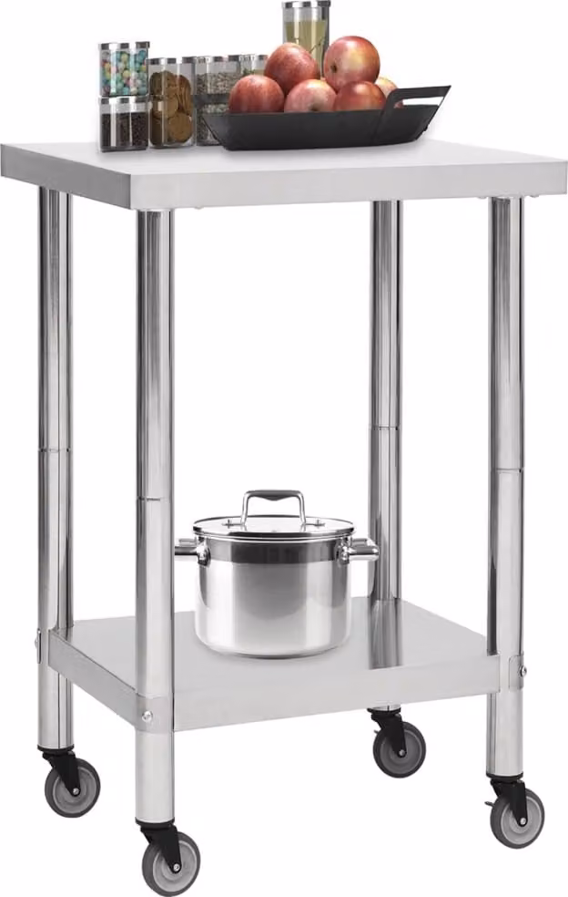 Tavolo da Lavoro Cucina con Ruote 60x60x85 cm in Acciaio Inox