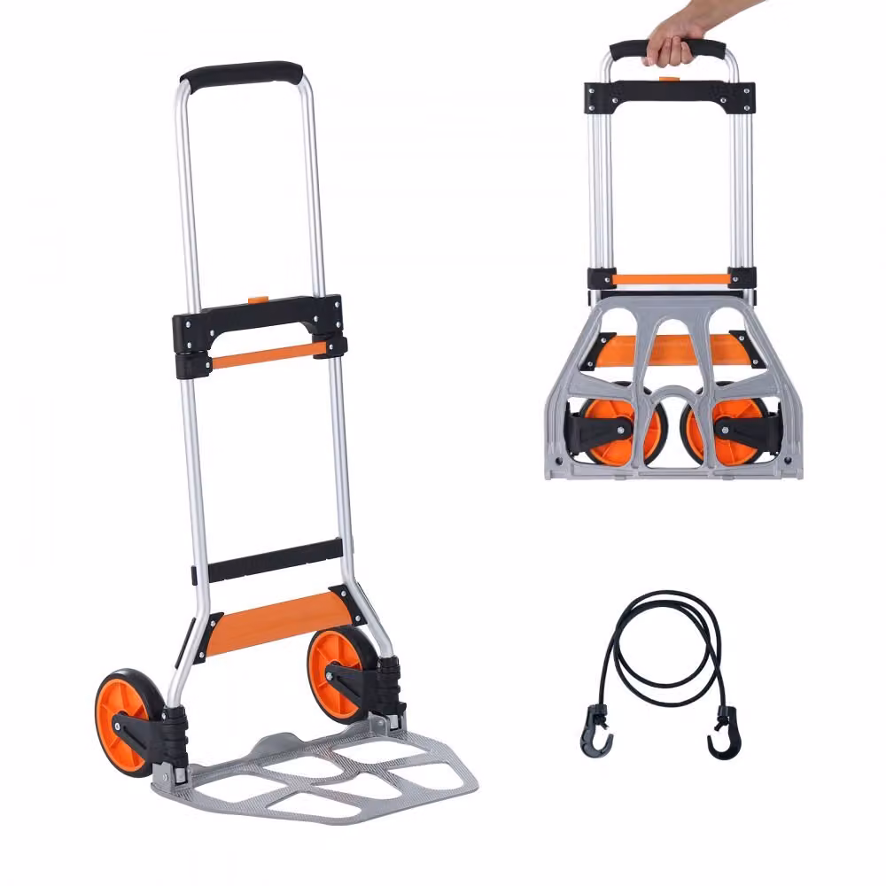 Carrello manuale pieghevole da 125 kg - Lega di alluminio e plastica - Carrello impilabile con maniglia regolabile 820-1105 mm - Carrello pieghevole - Corda di legatura inclusa - Dimensioni compatte per lo stoccaggio