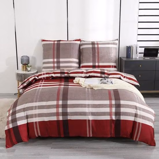 Set di lenzuola in microfibra Ibenzoa® composto da 4 pezzi: 2 lenzuola da 135 x 200 cm + 2 federe da 80 x 80 cm, 100% poliestere, morbido e traspirante, chiusura con cerniera in metallo e angoli con laccetti, motivo a righe/quadri
