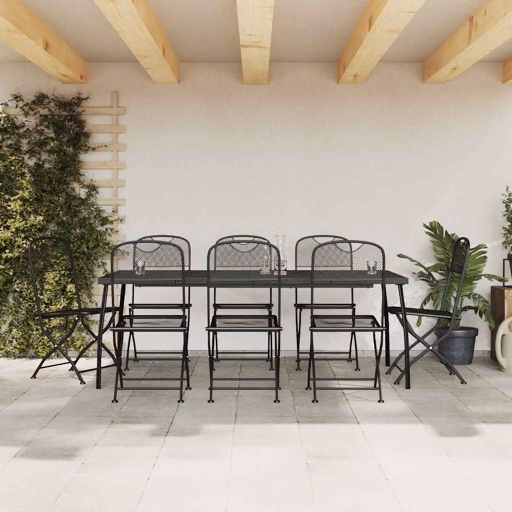 vidaXL Set da Pranzo da Giardino 9pz in Acciaio Verniciato Antracite – 1