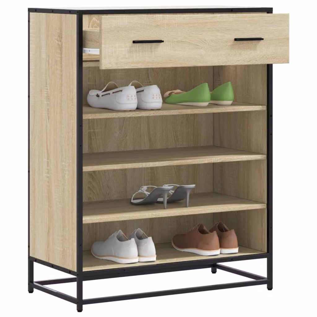 Scarpiera vidaXL in stile industriale con ante a battente, colore rovere, in legno e metallo, L: 75 cm, P: 38 cm, H: 97,5 cm