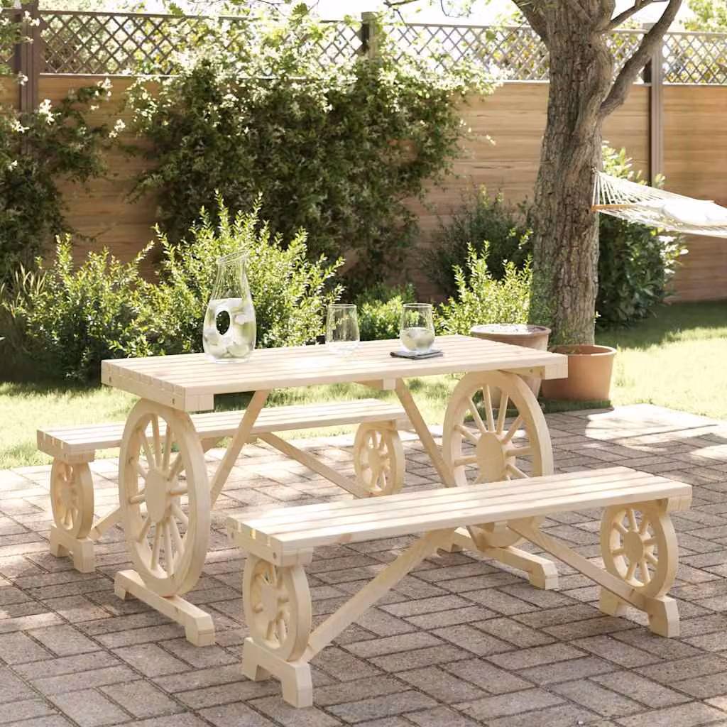 Set da Pranzo da Giardino vidaXL in Legno di Abete, 3 Pezzi, Marrone e Beige – 1