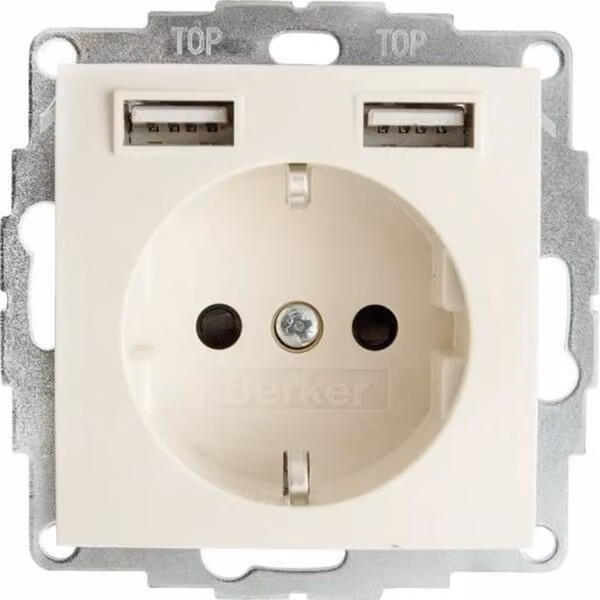Berker 48038982, tipo F + 2 prese USB A, bianco, termoplastica, grado di protezione IP20, 250 V, 16 A