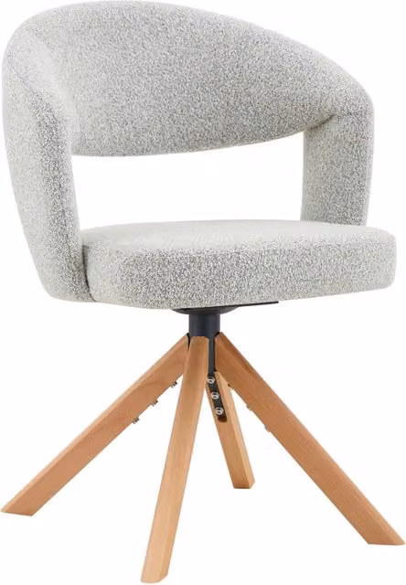 Set di 2 Sedie Girevoli Retro in Tessuto Grigio Chiaro con Gambe in Legno Massello, Altezza 81,5 cm