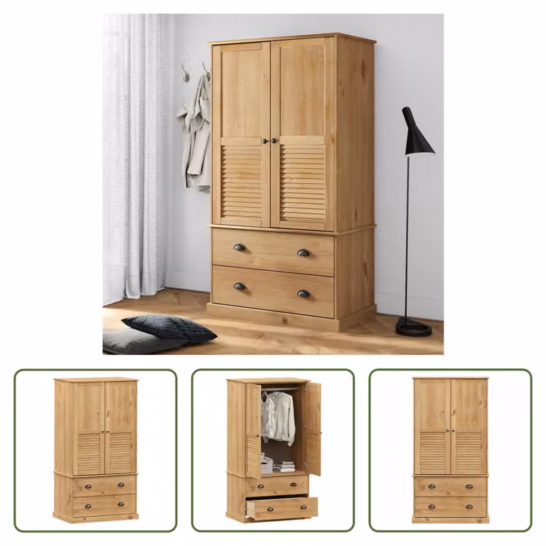 The Living Store armadio VIGO 90x55x176 cm in legno di pino massiccio
