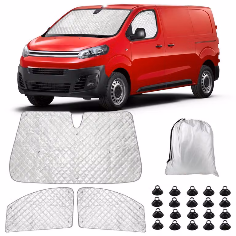 Tappetini termici per l'abitacolo, set da 3 pezzi, protezione UV e impermeabili, per Citroen Jumpy, Opel Vivaro, Fiat Scudo, modelli dal 2016 al 2025