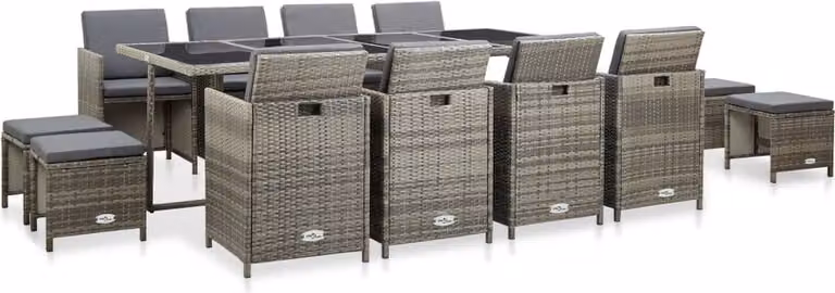 Maison Exclusive - Set da pranzo da giardino 13 pezzi con cuscini in polyrattan grigio