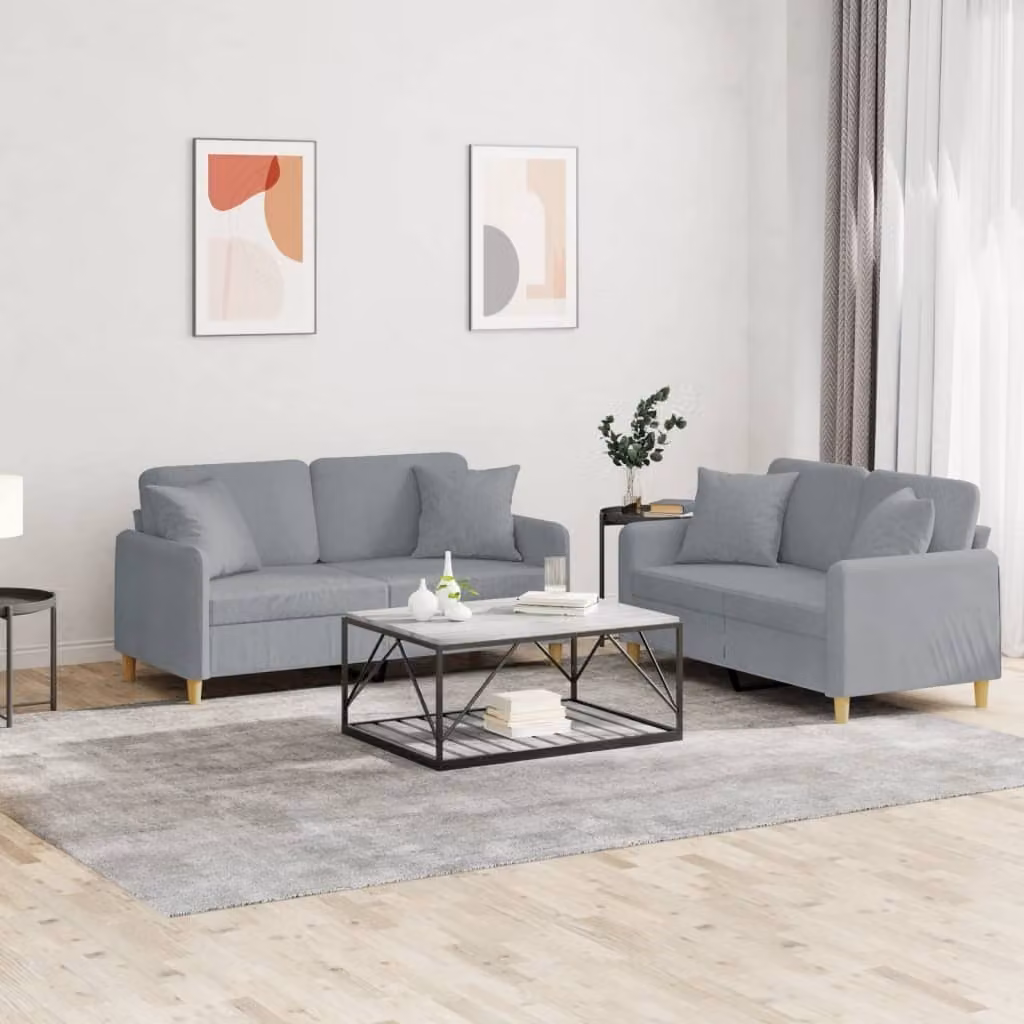 Maison Exclusive - Set divano a 2 posti con cuscini in tessuto grigio chiaro