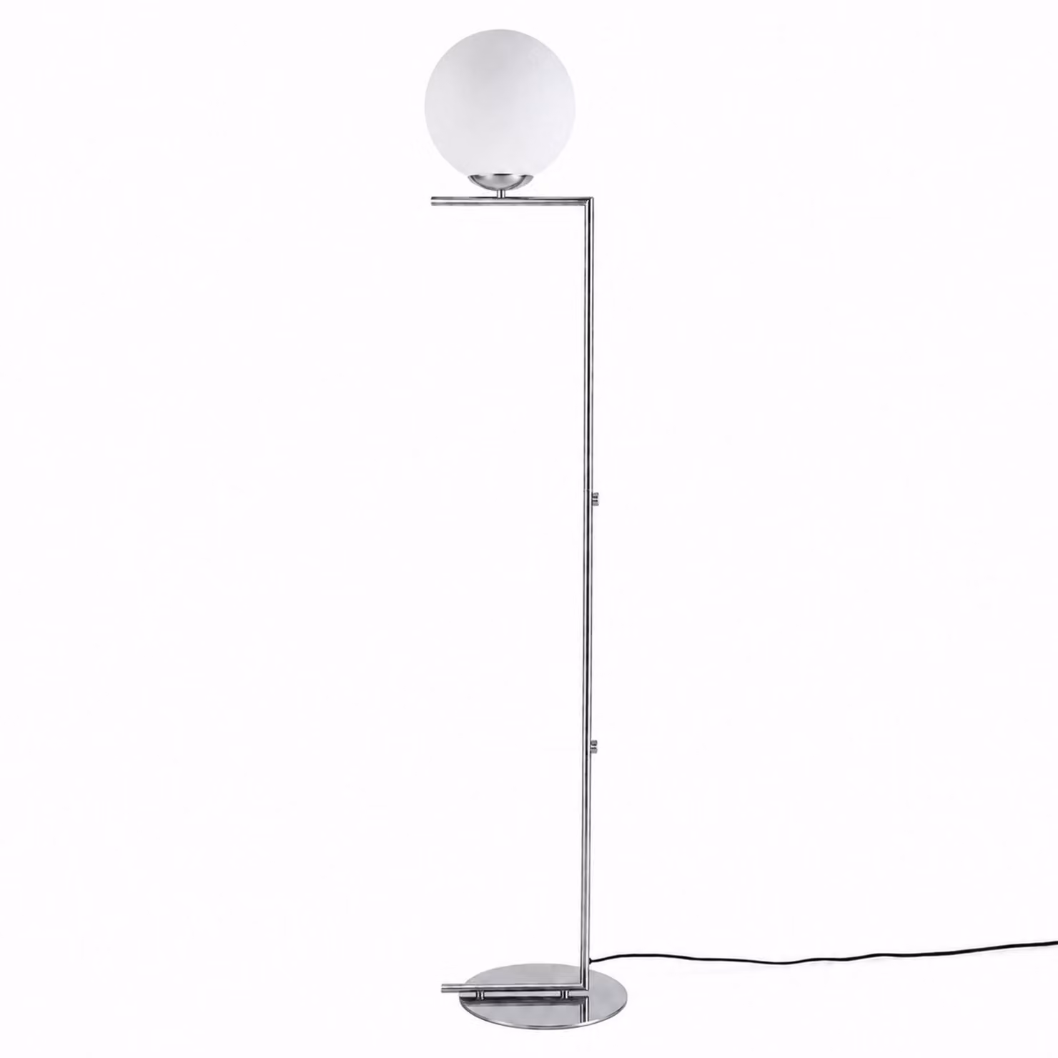 Lampada da terra sferica E27, vetro bianco e metallo cromato, stile nordico moderno, ⌀22 cm, per soggiorno e camera da letto