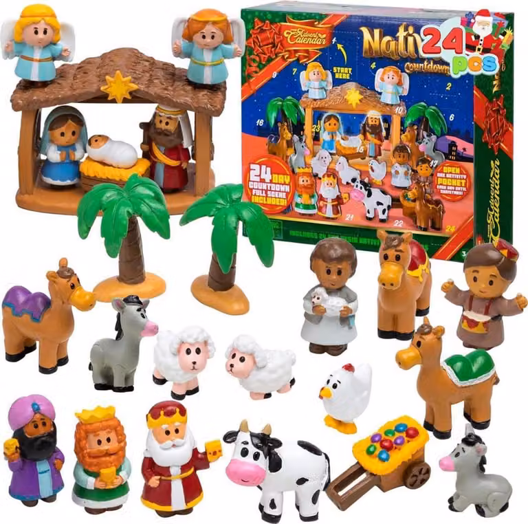 JOYIN Calendario dell'Avvento di Natale da 24 pezzi, miniatura del presepe giocattolo