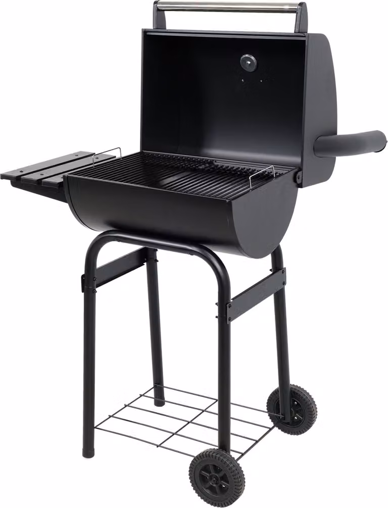 Barbecue a carbone 47x34 cm con coperchio e ripiano, barbecue da campeggio