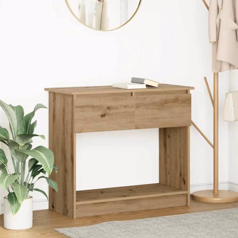 vidaXL Tavolo Consolle con Cassetti in Legno Rovere Marrone L: 85,5 cm, P: 38,5 cm, H: 74,5 cm