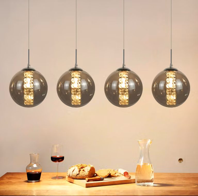 ZMH luce a sospensione tavolo da pranzo 4 fiamme grigio lampada a sospensione altezza regolabile lampadario lampada a sospensione in vetro per soggiorno camera da letto cucina corridoio