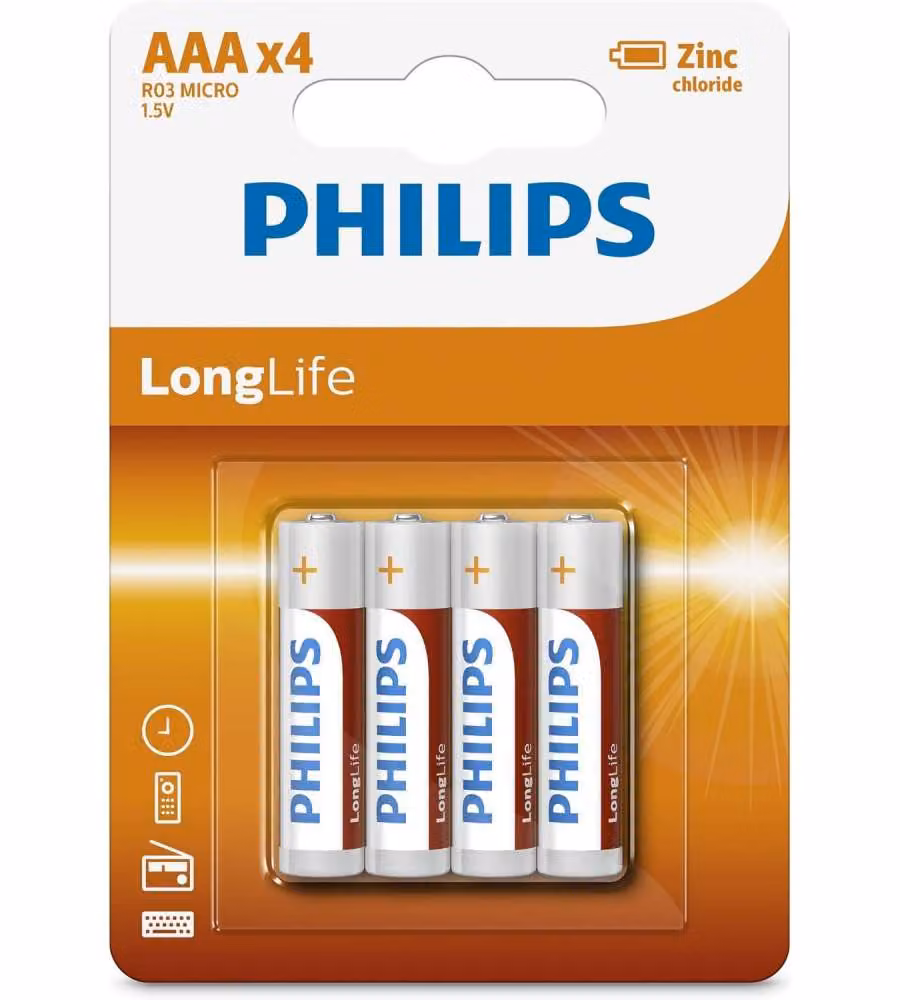 Philips Batterie Alcaline AAA 1,5V Longlife Ministilo - 4 pezzi
