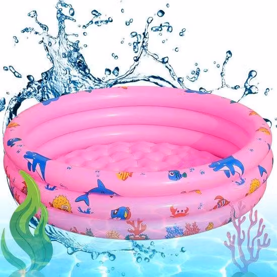 Piscina gonfiabile per bambini Unyqoos® (PVC) – piscina per bambini e neonati, con 3 anelli, 3 valvole e una valvola di scarico, fondo morbido antiscivolo, sia all'interno che all'esterno, colorata