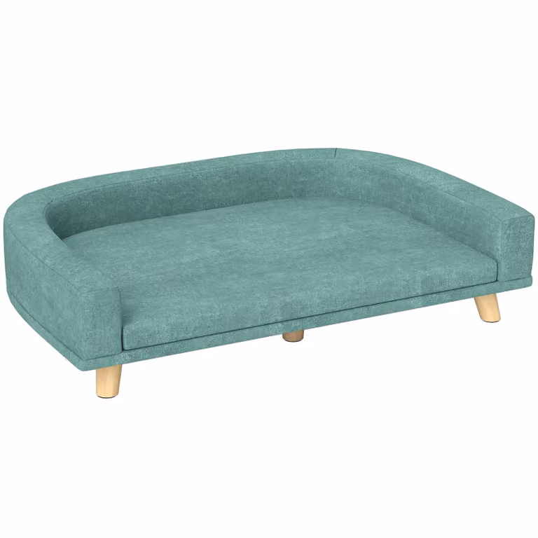 Divano per cani Fortuna Lai Comodo divano per animali domestici con cuscino per cani di grossa taglia, design rialzato con gambe in legno, verde 98x67x25 cm