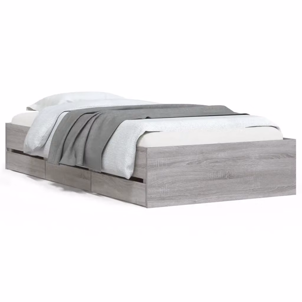 vidaXL Giroletto con Cassetti in Legno Multistrato Grigio, L: 78 cm, P: 193 cm, H: 33 cm – 2