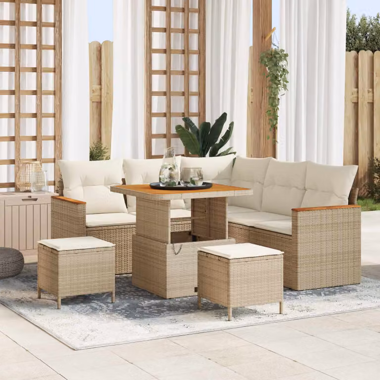 Set Divano da Giardino Moderno vidaXL in Polyrattan Beige con Cuscini e Tavolino da 8 Pezzi
