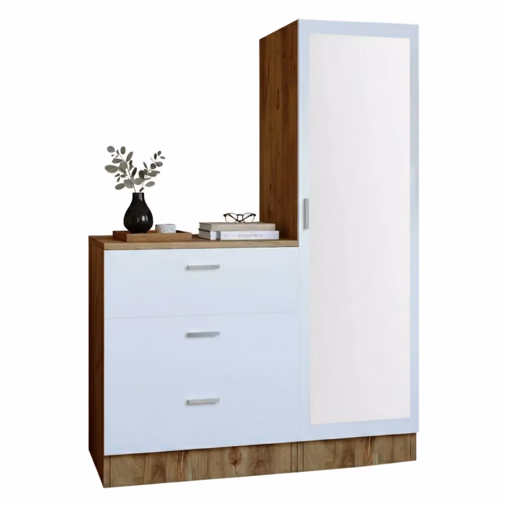Mobile da ingresso Jaime DMORA, consolle multifunzione con specchio, colore Quercia e Bianco, L: 60 cm, P: 47 cm, H: 72 cm – 2