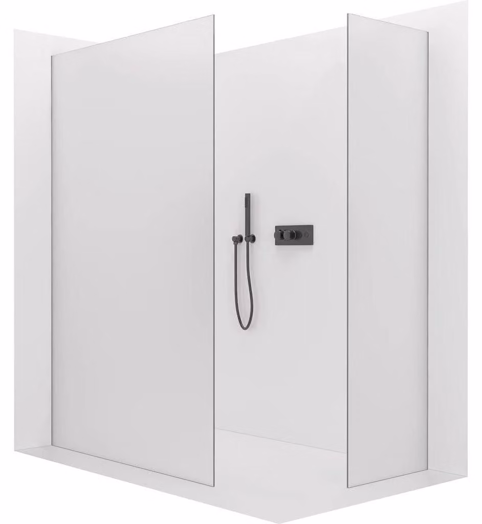 CERANO - Box doccia Walk-in Crystal T L/P - 8 mm - sistema senza montanti - nero opaco, vetro smerigliato - 140x50x200 cm